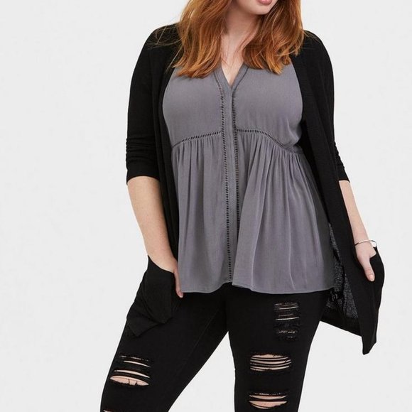 Torrid Size 2 - Babydoll Crinkle Gauze Tunic Tank - Smoked Pearl - Picture 2 of 4